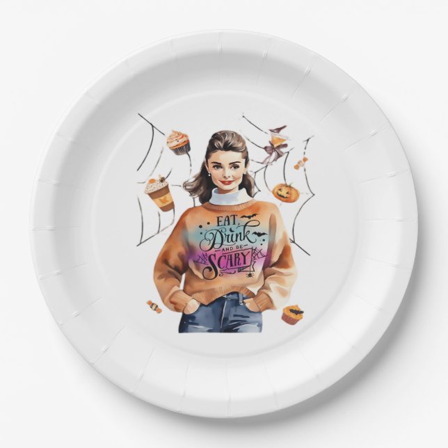 Assiettes En Carton Petit Déjeuner À Halloween Dîner Boire et être eff (Devant)