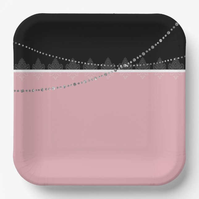 Assiettes En Carton Petit-déjeuner & Brunch Rose et noir (Recto)