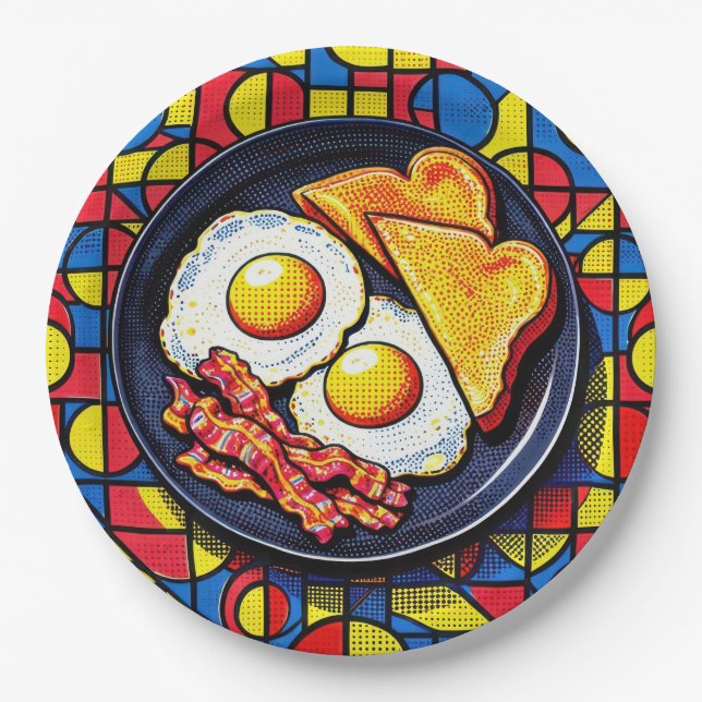 Assiettes En Carton Petit déjeuner Pop Art (Devant)