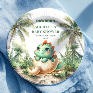 Assiettes En Carton Petit Dino Baby Shower Éclosion Prochaine Plaques