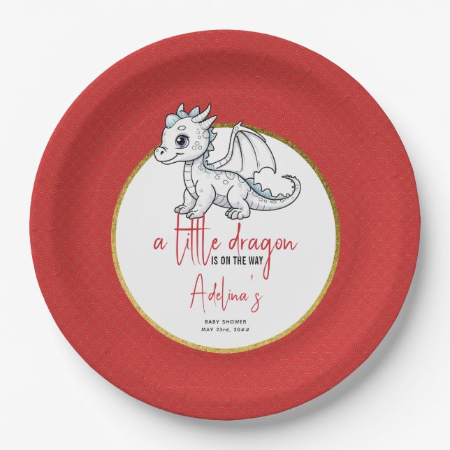 Assiettes En Carton Petit Dragon Mignonne Sur Le Chemin Baby shower Ro (Devant)