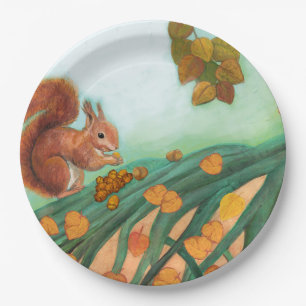 Assiettes En Carton Petit Écureuil Rouge Mange des noisettes Illustrat