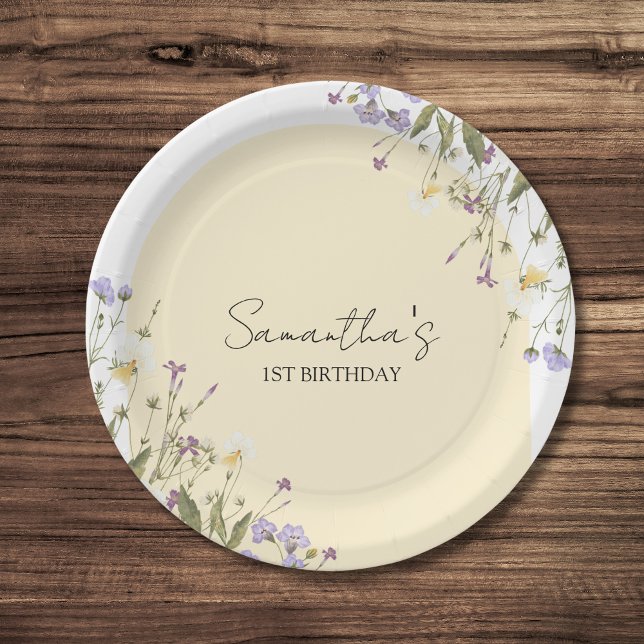Assiettes En Carton Petit Fleur sauvage Floral Botanique 1er Anniversa (Little wildflower birthday paper plates)