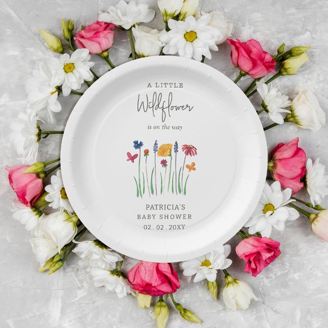 Assiettes En Carton Petit Fleur sauvage Joli bébé Baby shower fille (Little Wildflower Pretty Baby Girl Baby Shower Paper Plates)
