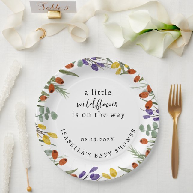 Assiettes En Carton Petit Fleur sauvage Sur Le Chemin Baby shower Auto (Mariage)