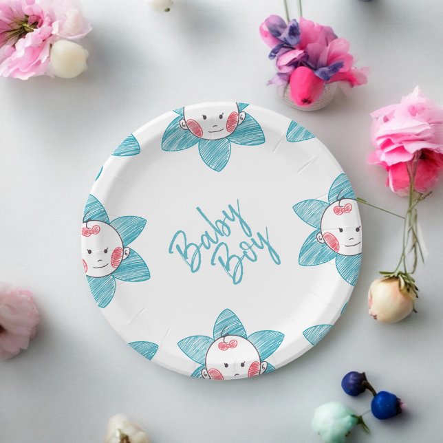 Assiettes En Carton Petit garçon  (baby boy theme,birthday,wedding,baby shower,special occasion event paper plate party supplies)