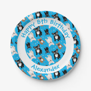 Assiettes En Carton Petit Garçon Blue Bulldogs French Cake d'annivers