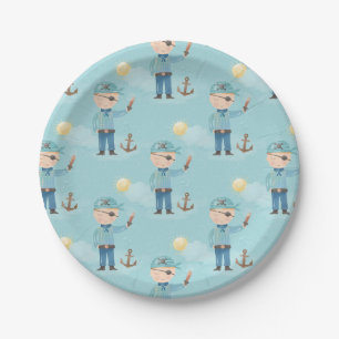 Assiettes En Carton Petit Garçon Pirate Bleu