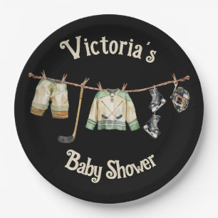 Assiettes En Carton Petit Joueur de Hockey Baby shower Cloche Puck