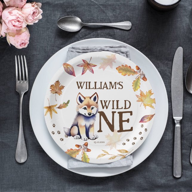 Assiettes En Carton Petit loup sauvage un bois fête d'anniversaire (Wild one wolf themed woodlands birthday party tableware personalized paper plates cute fluffy wolf)