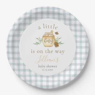 Assiettes En Carton Petit Miel En Route Baby Shower Bleu Gingham