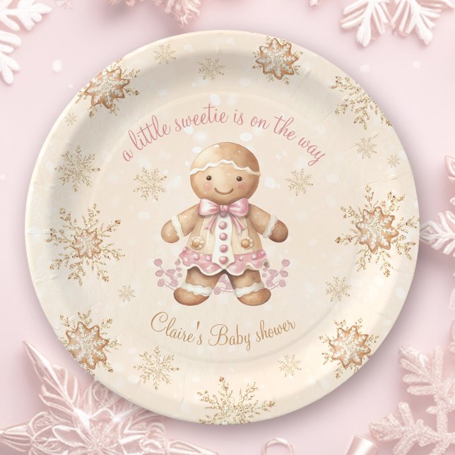 Assiettes En Carton Petit pain d'épices Baby shower de Noël doux (Gingerbread Little Sweetie Christmas Baby Shower Paper Plates)
