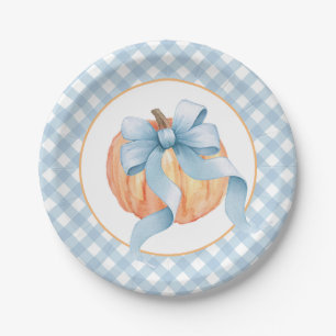 Assiettes En Carton Petit pastel Citrouille bleu plaid premier anniver