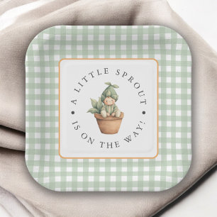 Assiettes En Carton Petit pousse Sage Vert Gingham Baby Shower