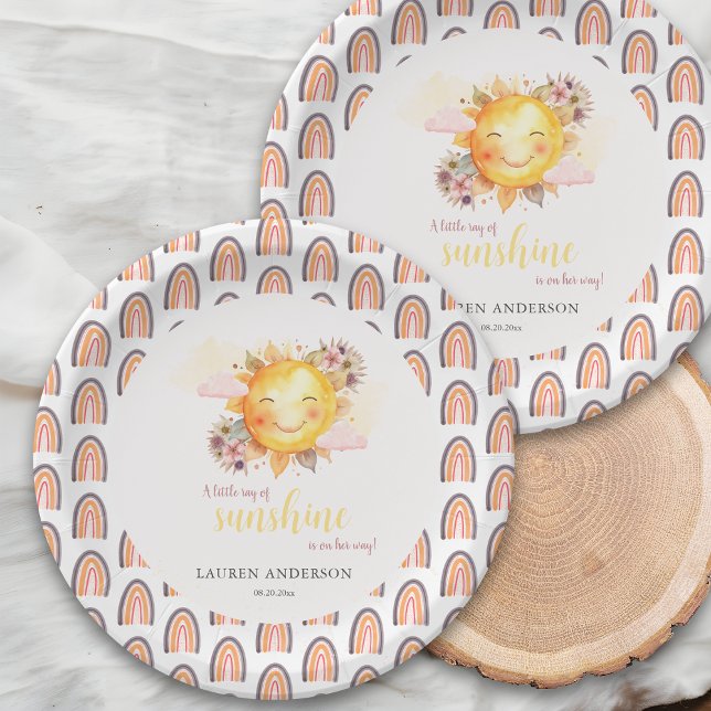 Assiettes En Carton Petit Rayon De Sunshine Girl Baby Boho Rainbow (Créateur téléchargé)