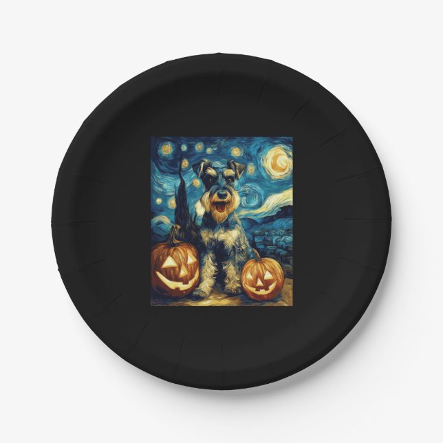 Assiettes En Carton Petit Schnauzer Chien Halloween Jack O Lant (Devant)
