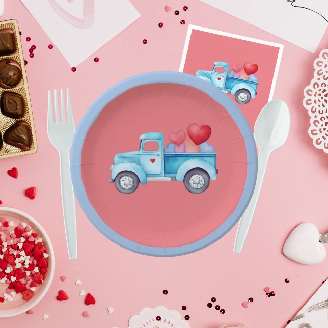 Assiettes En Carton Petit single Blue Truck Valentine Party (Créateur téléchargé)