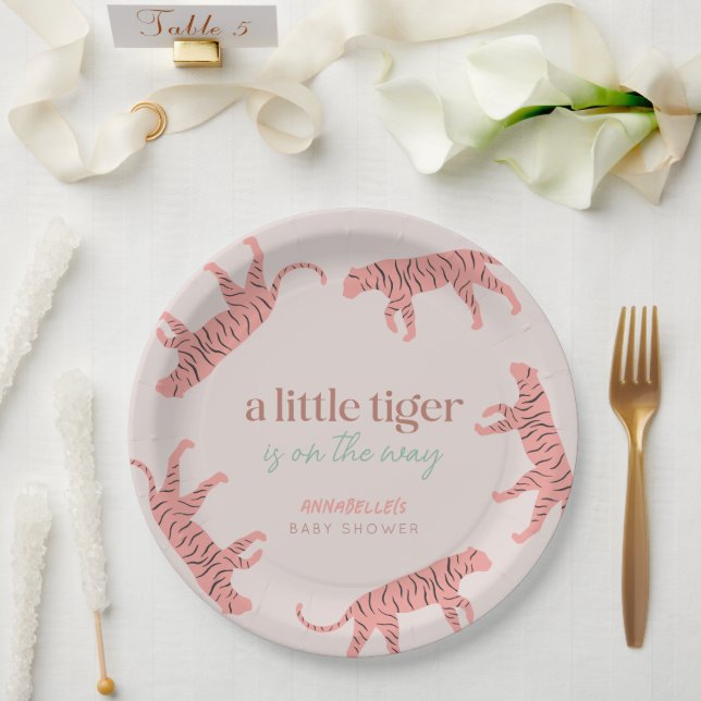 Assiettes En Carton Petit Tigre moderne Baby shower fille rose (Mariage)