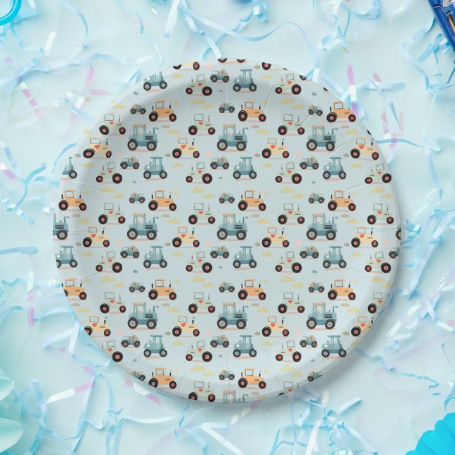 Assiettes En Carton Petit tracteur motif bleu Papier Napkin (Créateur téléchargé)