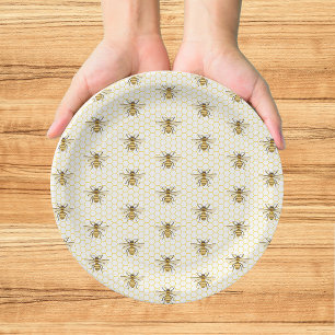 Assiettes En Carton Petite Abeille en Route Fête Prénatale Bébé Jaune