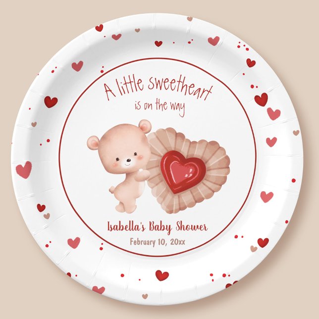 Assiettes En Carton Petite amoureuse Coeur Rouge Valentines Baby showe (Little Sweetheart Red Heart Valentines Baby Shower Paper Plates)