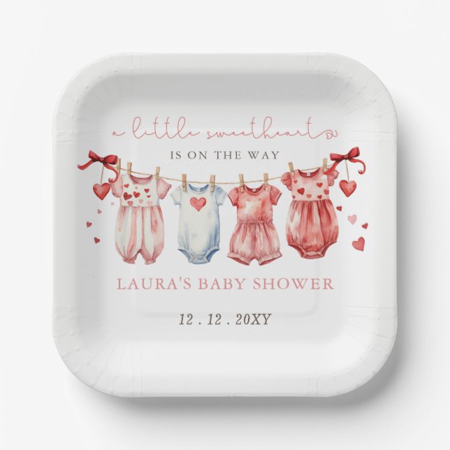 Assiettes En Carton Petite amoureuse Valentines Baby shower fille (Recto)