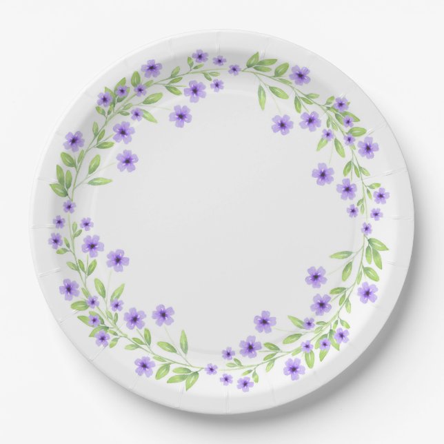 Assiettes En Carton Petite aquarelle violette fleurit couronne (Devant)