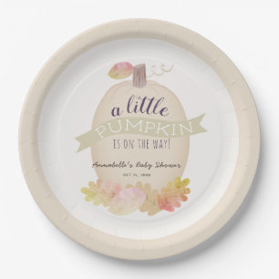 Assiettes En Carton Petite Bébé Citrouille Baby shower beige Plaque en