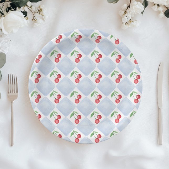 Assiettes En Carton Petite cerise sur le chemin Blue Baby boy douche (Créateur téléchargé)