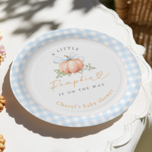 Assiettes En Carton Petite Citrouille Baby Shower Gingham Bleu