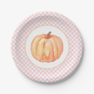 Assiettes En Carton Petite citrouille pastel rose à carreaux premier a