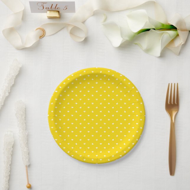 Assiettes En Carton Petite coeur sur jaune vif (Mariage)