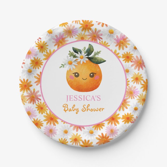 Assiettes En Carton Petite Cutie Orange Fruit avec Baby shower de marm (Devant)