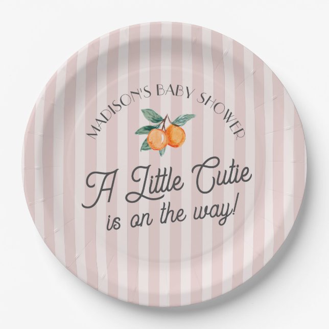 Assiettes En Carton Petite Cutie Rose Sur Le Chemin Baby shower Citrus (Devant)