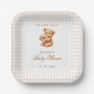 Assiettes En Carton Petite Fête Baby Shower Ours en Teddy Gingham Marr