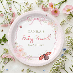 Assiettes En Carton Petite Fête de Bébé Fille Jardin Coccinelle
