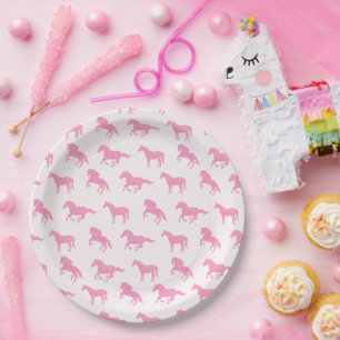 Assiettes En Carton Petite fille Cheval Amant Parties scintillant rose