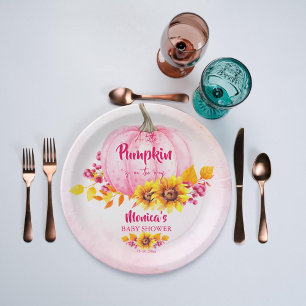 Assiettes En Carton Petite fille citrouille rose baby shower