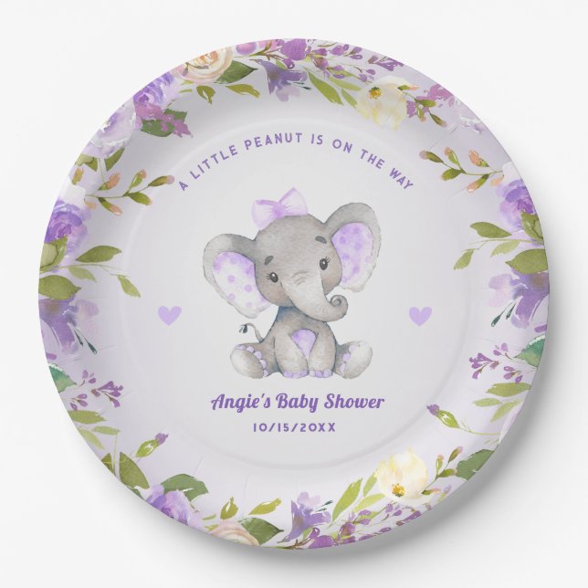 Assiettes En Carton Petite fille d'arachide Lavande Baby shower arrose (Devant)