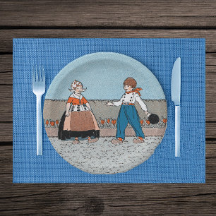 Assiettes En Carton Petite fille hollandaise vintage robe traditionnel