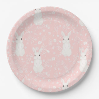 Assiettes En Carton Petite fille lapin rose