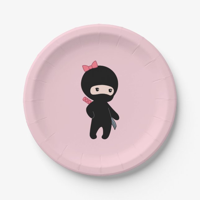 Assiettes En Carton Petite fille Ninja rose (Devant)