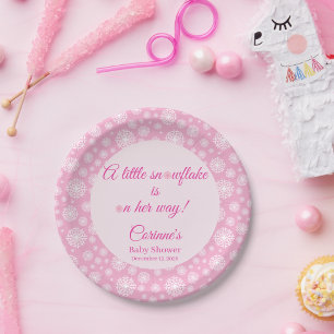 Assiettes En Carton Petite flocon de neige rose fille Baby shower
