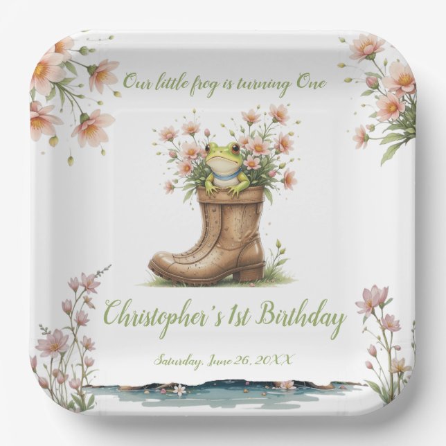 Assiettes En Carton Petite grenouille Froggie 1er anniversaire (Recto)