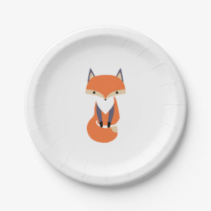 Assiettes En Carton Petite illustration mignonne de Fox rouge