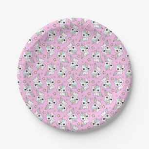 Assiettes En Carton petite licorne mignonne étoiles fond rose