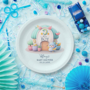 Assiettes En Carton Petite maison avec Baby shower de garçon dragon
