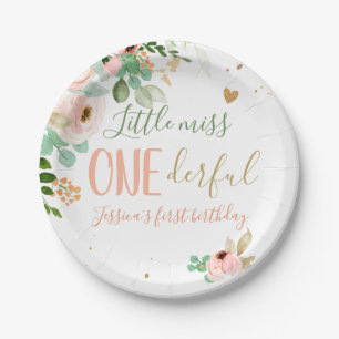 Assiettes En Carton Petite Miss Onederful Anniversaire Fleurs Roses Fi