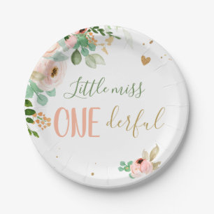 Assiettes En Carton Petite Miss Onederful Anniversaire Fleurs Roses Fi
