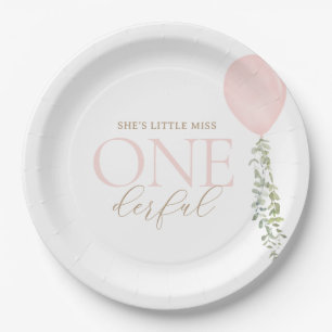 Assiettes En Carton Petite Miss Onederful Balloon rose Anniversaire